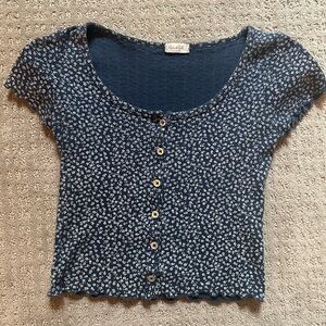 Brandy Melville Blue Floral Button-Up Crop Top
